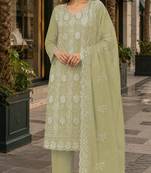 Green faux georgette semi stitched suit with embroidery & sequence work