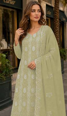 Green faux georgette suit with embroidery & sequin work 2