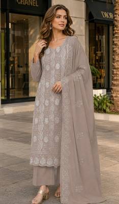 Chiku faux georgette suit with embroidery & sequin work 1