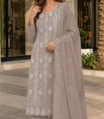 Chiku faux georgette semi stitched suit with embroidery & sequence work