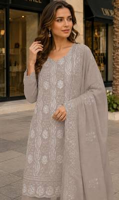 Chiku faux georgette suit with embroidery & sequin work 2