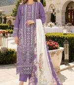 Purple cambric cotton semi stitched suit with embroidery & khatli work