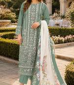 Sea green cambric cotton semi stitched suit with embroidery & khatli work
