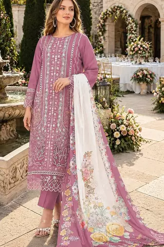 Pink cambric cotton semi stitched suit with embroidery & khatli work