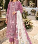 Pink cambric cotton semi stitched suit with embroidery & khatli work