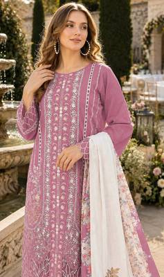 Pink cambric cotton suit with embroidery & khatli work 2