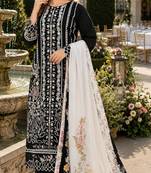 Black cambric cotton semi stitched suit with embroidery & khatli work