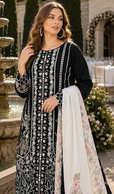 Black cambric cotton suit with embroidery & khatli work 2