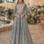 Grey chinon free size stitched anarkali suits with embroidery & sequence work