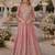 Peach chinon free size stitched anarkali suits with embroidery & sequence work