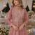Peach chinon free size stitched anarkali suits with embroidery & sequence work