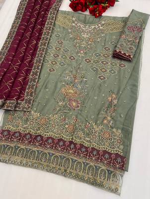 Green chiffon suit with embroidery & sequin work 3
