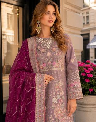 Brown chiffon suit with embroidery & sequin work 2