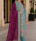 Blue chiffon semi stitched suit with embroidery & sequence work