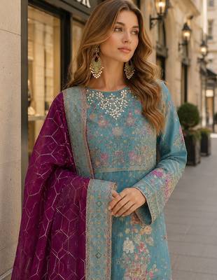 Blue chiffon suit with embroidery & sequin work 2