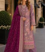 Purple chiffon semi stitched suit with embroidery & sequence work