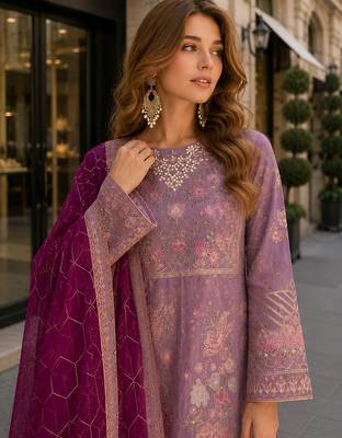 Purple chiffon suit with embroidery & sequin work 2
