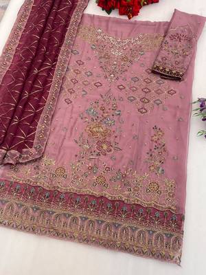 Purple chiffon suit with embroidery & sequin work 3