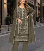 Mehendi chiffon semi stitched suit with embroidered & sequence work