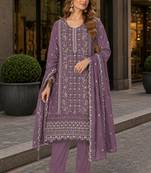 Purple chiffon semi stitched suit with embroidered & sequence work