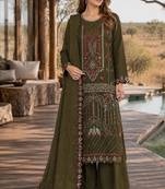 Mehendi silk semi stitched suit with embroidered & sequence work