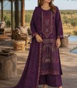 Purple silk semi stitched suit with embroidered & sequence work