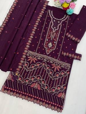 Purple silk suit with embroidered & sequin work 3