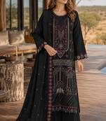 Black silk semi stitched suit with embroidered & sequence work