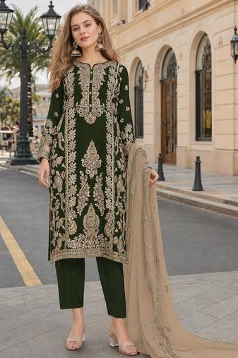 Black chinon semi stitched suit with embroidery sequence work