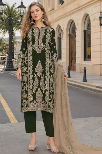Black chinon semi stitched suit with embroidery sequence work