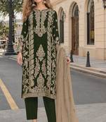 Black chinon semi stitched suit with embroidery sequence work