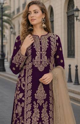 Purple chinon suit with embroidery sequin work 2