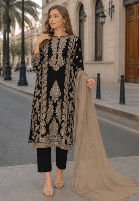 Mehendi chinon suit with embroidery sequin work 1