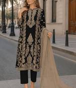 Mehendi chinon semi stitched suit with embroidery sequence work