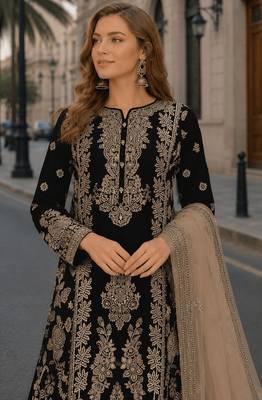 Mehendi chinon suit with embroidery sequin work 2