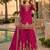 Magenta chinon semi stitched suit with embroidery & beats work