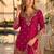 Magenta chinon semi stitched suit with embroidery & beats work