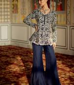 Prussian navy blue embroidered organza sharara set