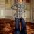 Prussian navy blue embroidered organza sharara set