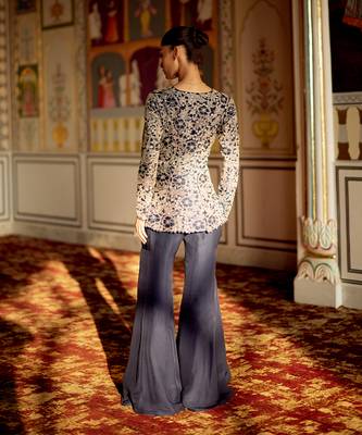 Prussian navy blue embroidered organza sharara set 3