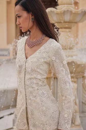 Ivory embroidered organza sharara set