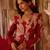 Crimson red embroidered cupro silk peplum jacket set