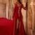 Crimson red embroidered cupro silk peplum jacket set