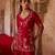 Crimson red embroidered cupro silk sharara set