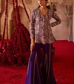 Royal purple embroidered cupro silk sharara set