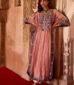 Rose pink embroidered tissue kaftan set