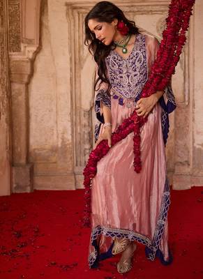 Rose pink embroidered tissue kaftan set 4
