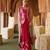 Fuchsia pink embroidered cupro silk waistcoat skirt set