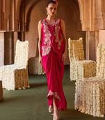 Fuchsia pink embroidered cupro silk co ord set