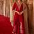 Crimson red embroidered cupro silk anarkali set